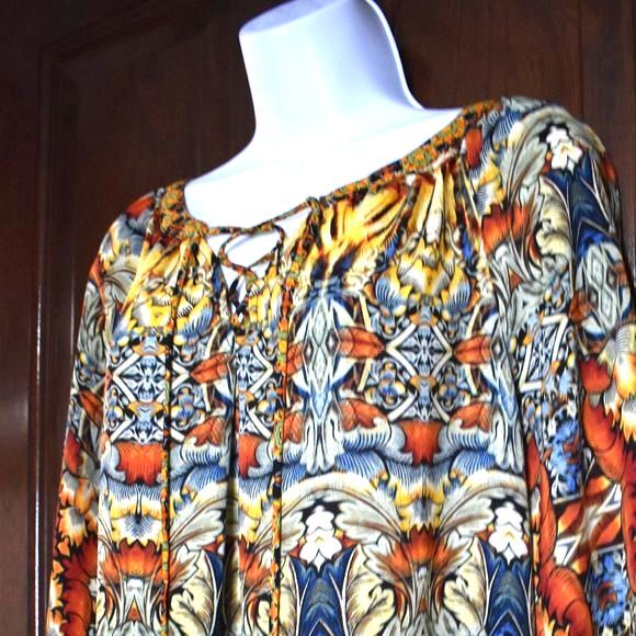 Olive Hill Boho Blouse Size Medium Long Sleeve Colorful Flowy Top Festival - Picture 8 of 16